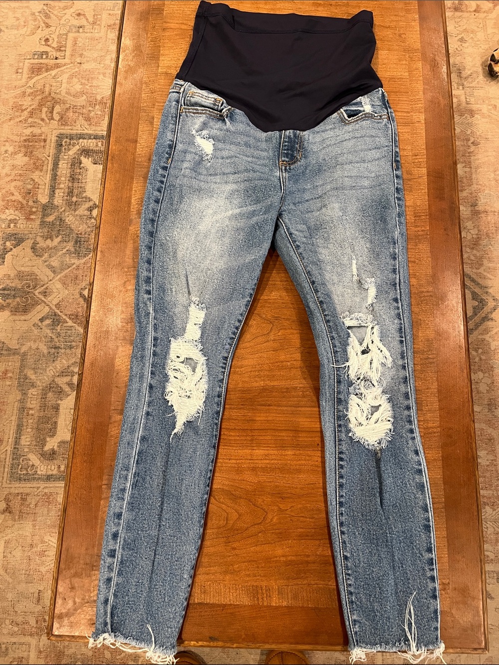 Pink Blush Maternity Distressed Skinny Jeans - Navy Panel